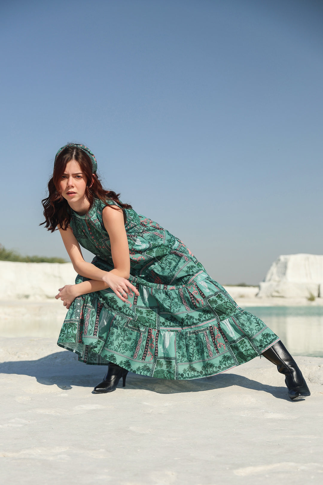 Green Aura tier Maxi dress