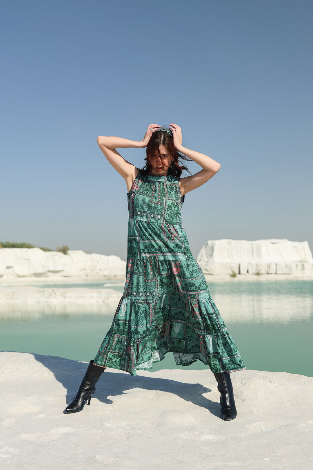 Green Aura tier Maxi dress