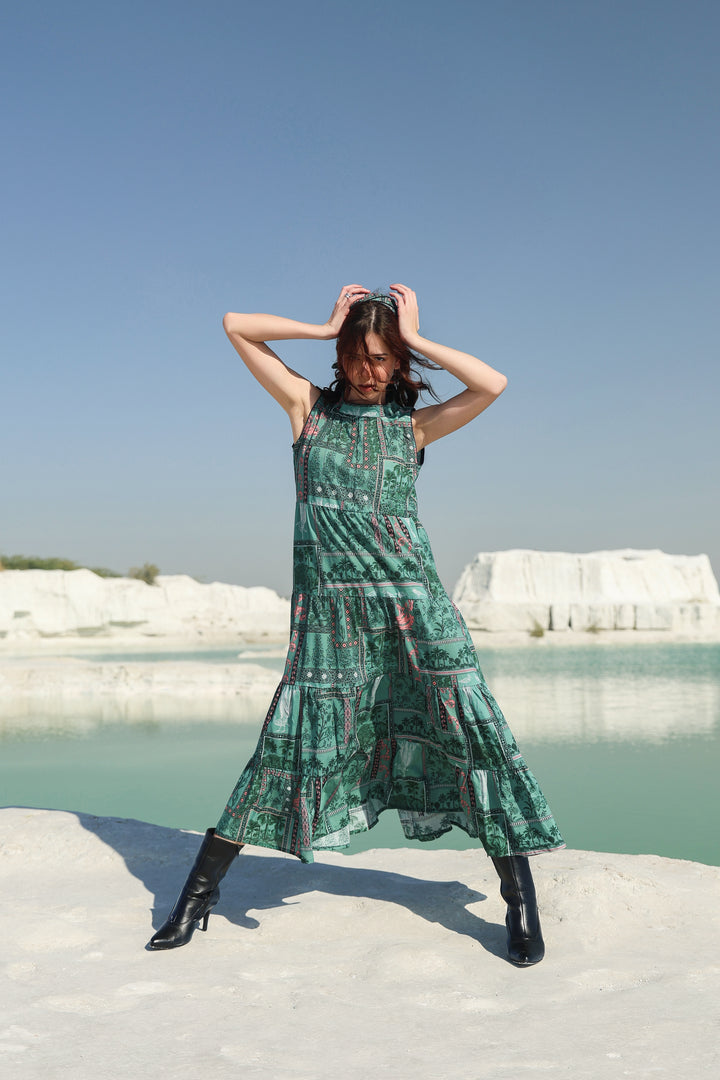 Green Aura tier Maxi dress