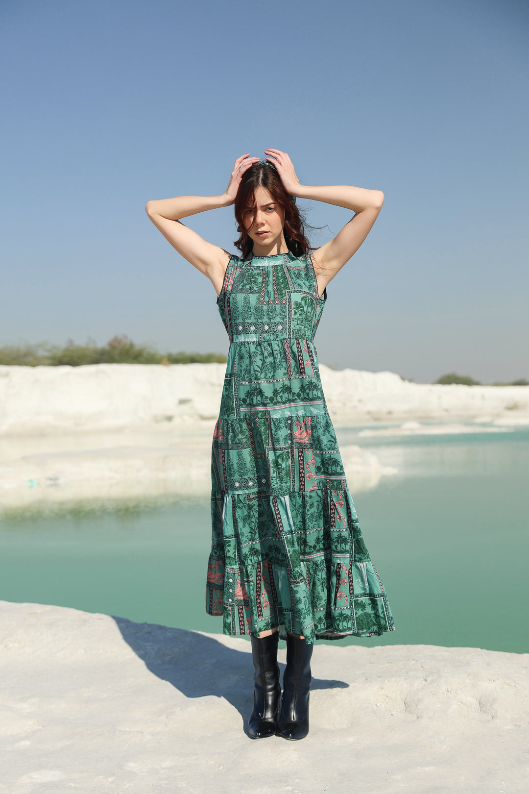 Green Aura tier Maxi dress