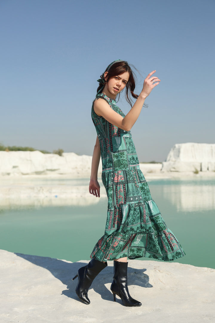 Green Aura tier Maxi dress