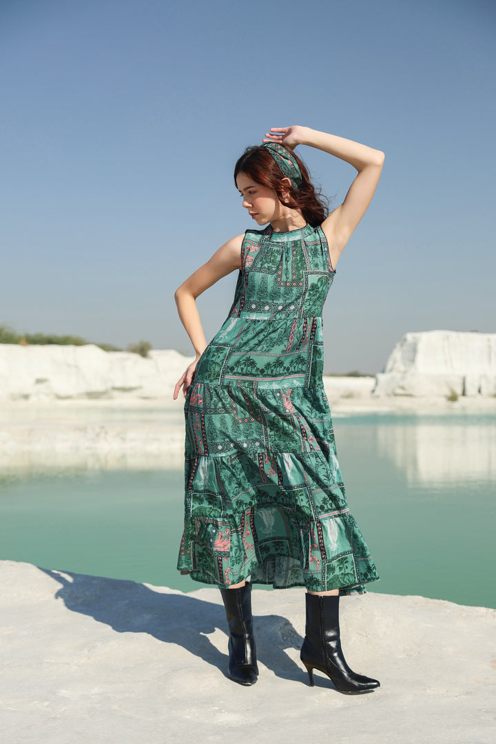 Green Aura tier Maxi dress