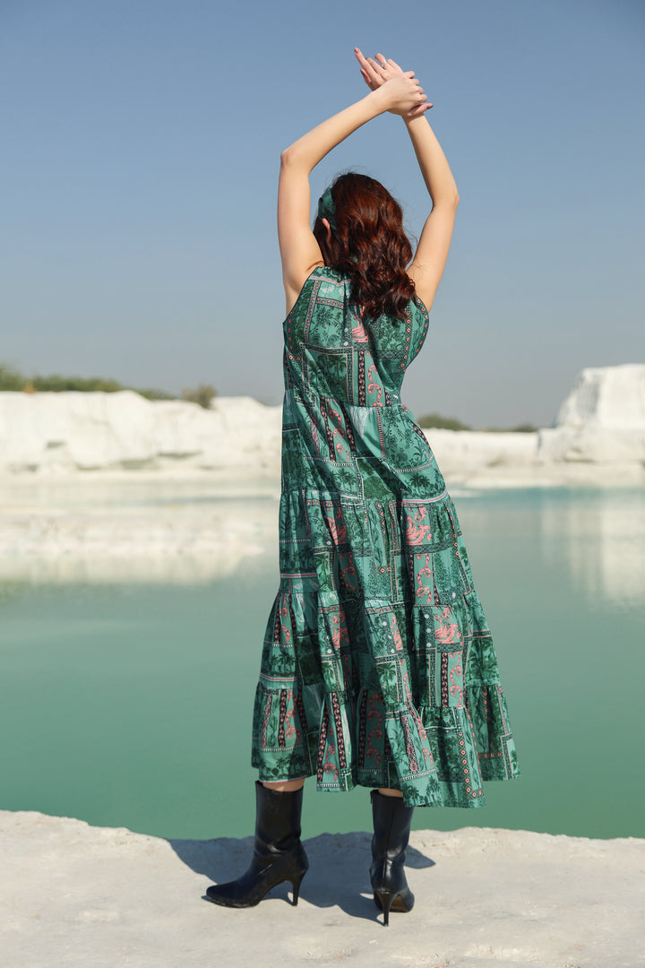 Green Aura tier Maxi dress