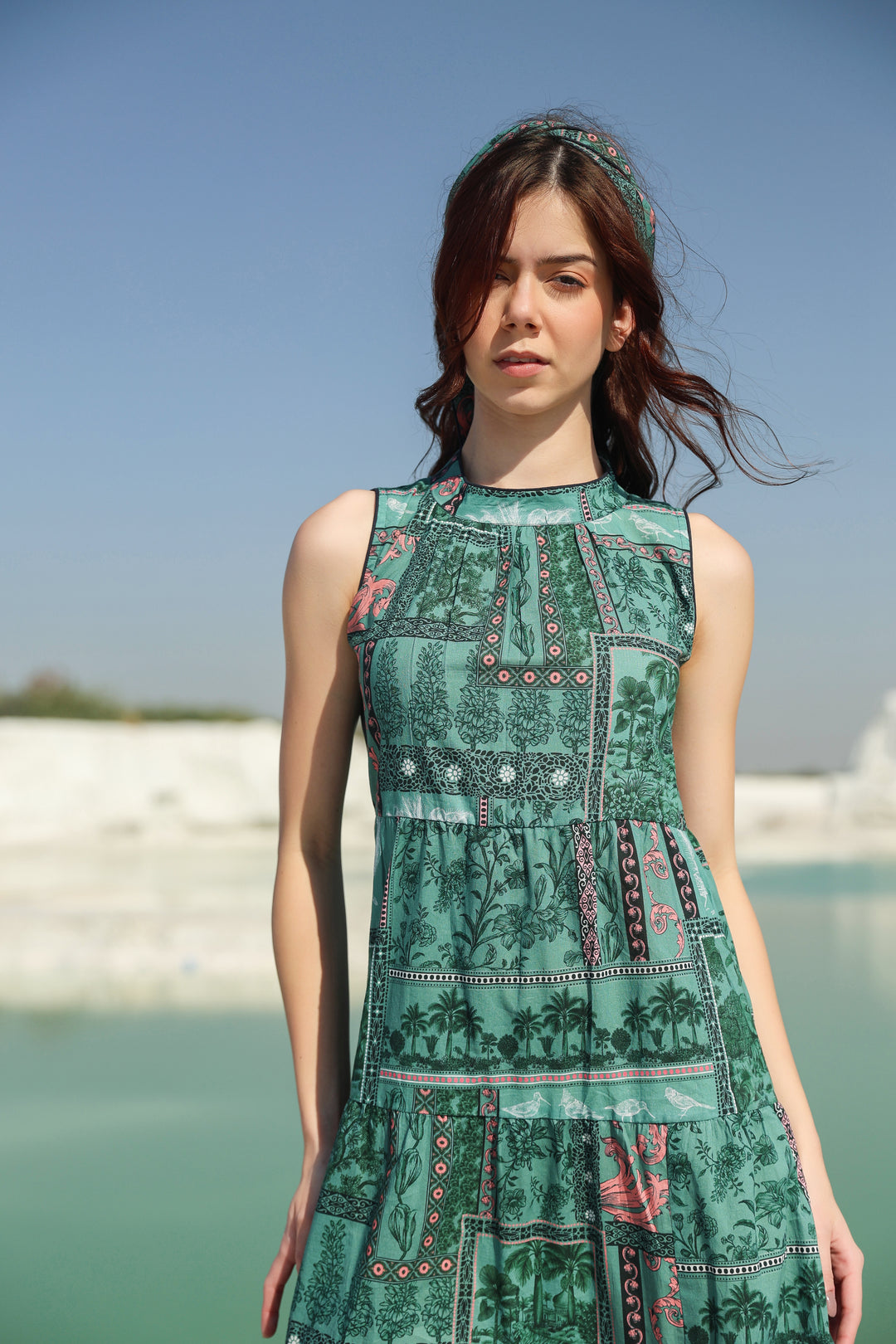 Green Aura tier Maxi dress