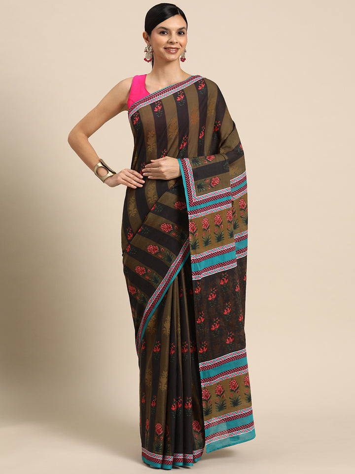 Buta Buti Abstract Art Printed Cotton Tasseled Saree