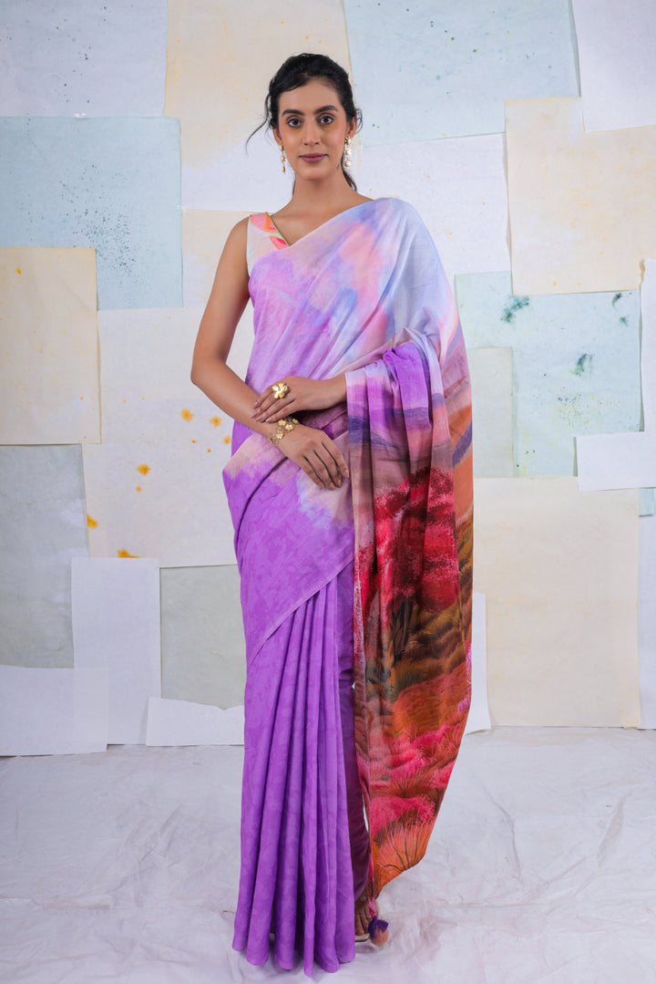 Lavender wild wood scape saree