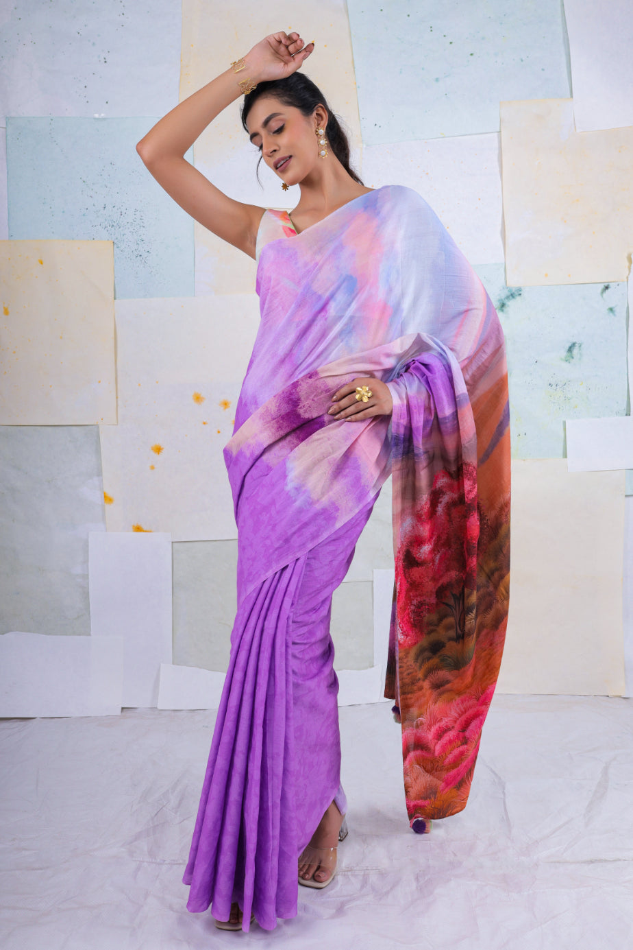 Lavender wild wood scape saree