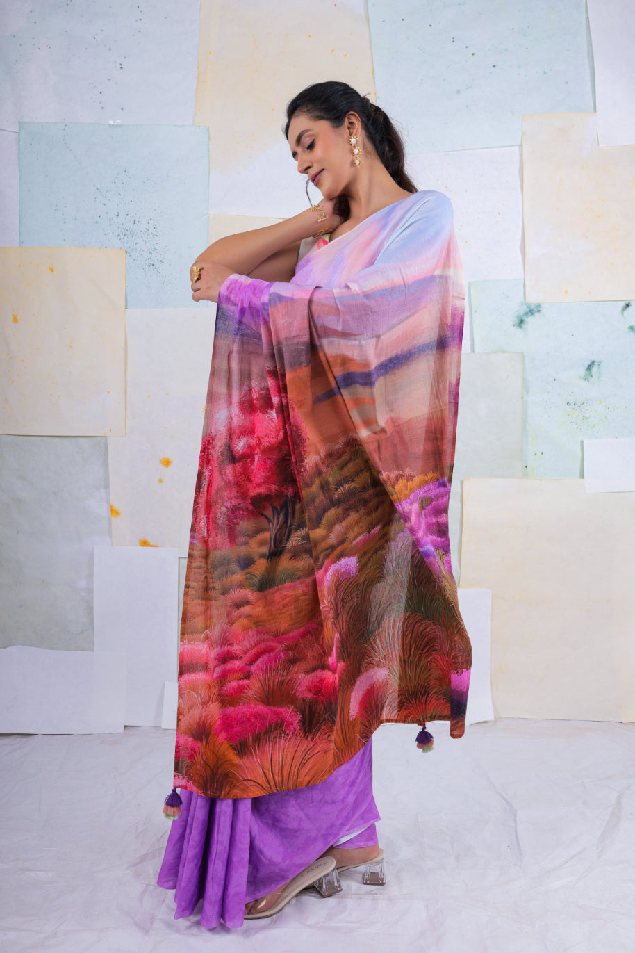 Lavender wild wood scape saree