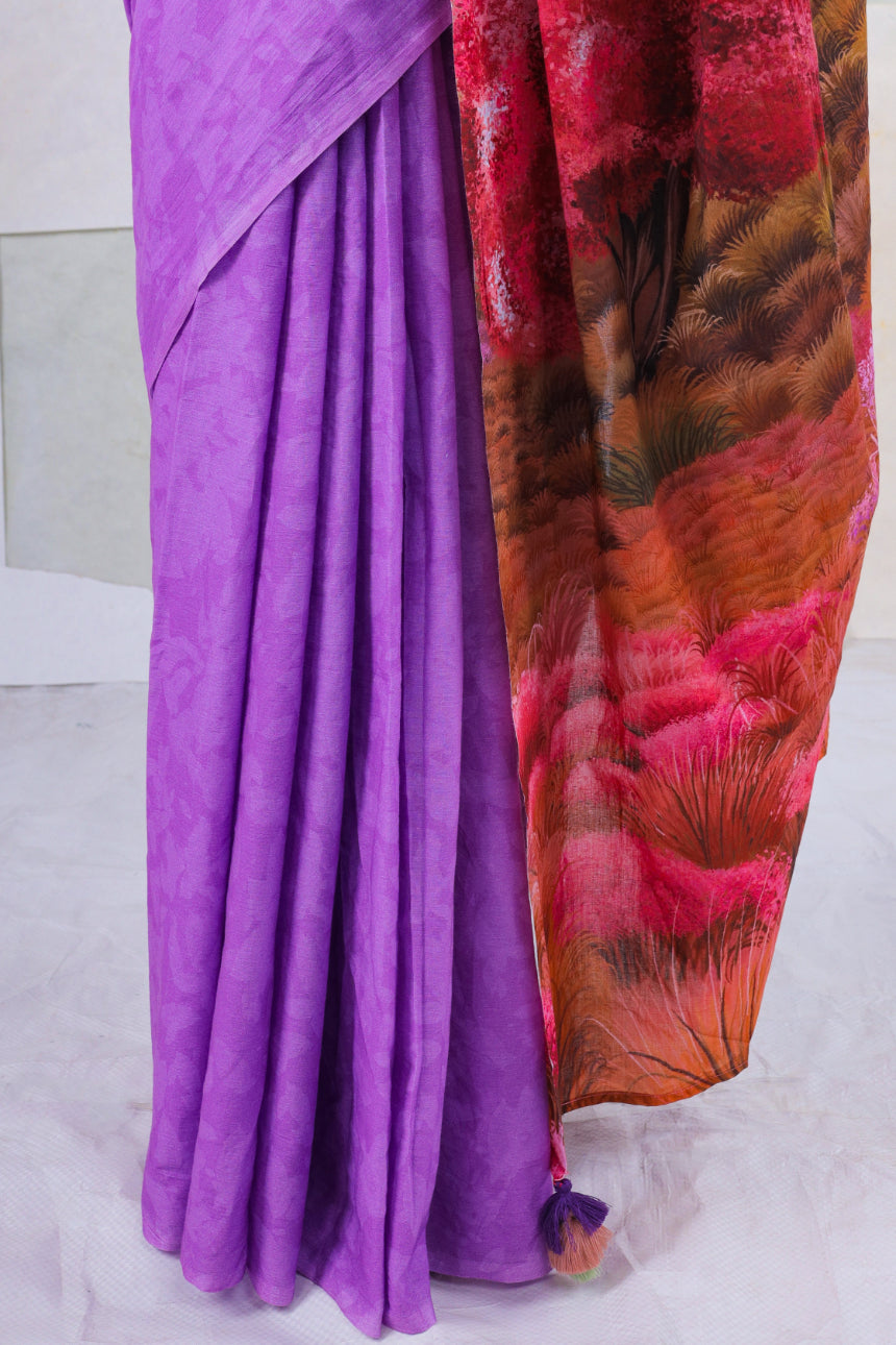 Lavender wild wood scape saree