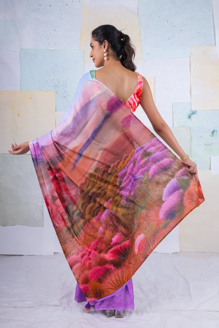 Lavender wild wood scape saree