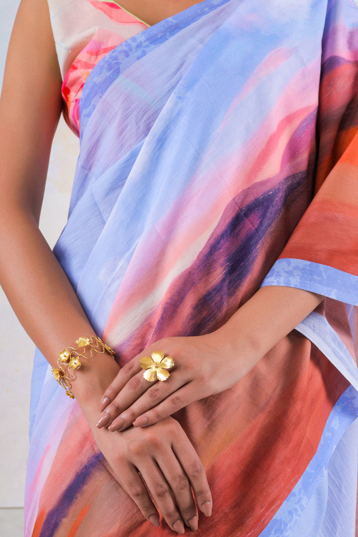 Blue wood scape saree