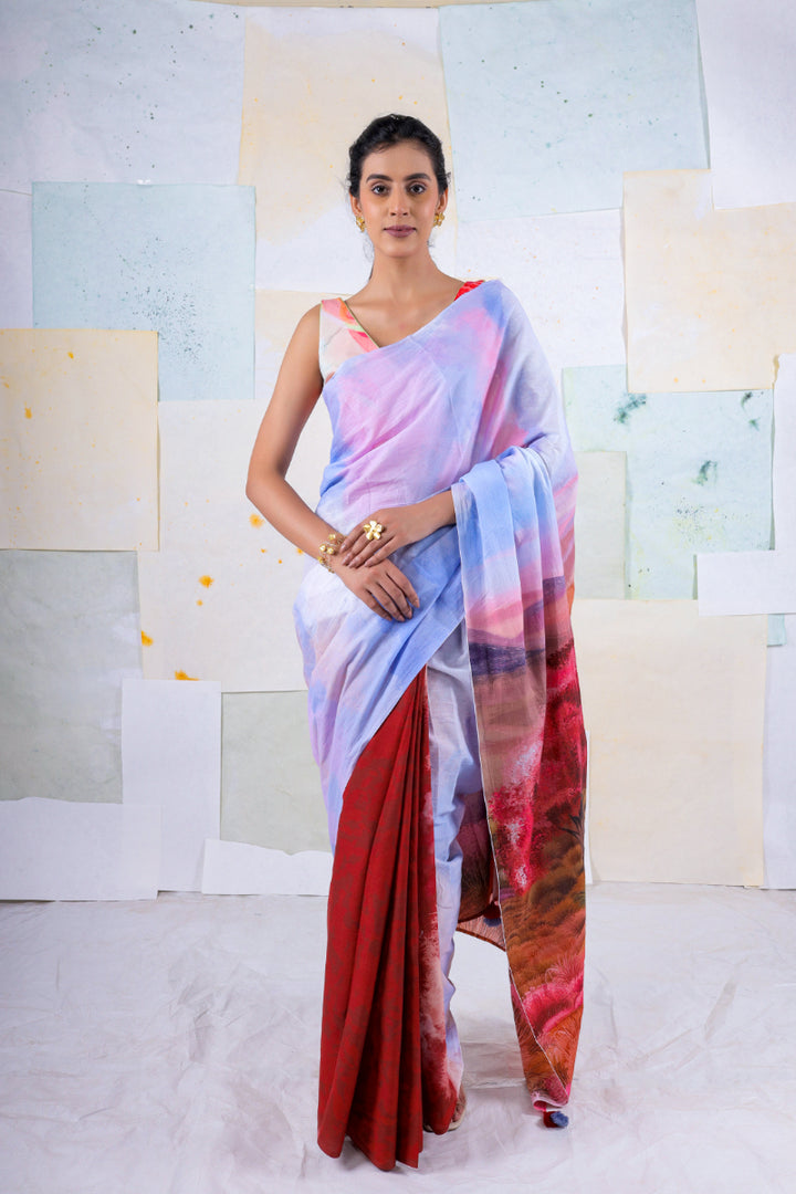 Red wild scape saree