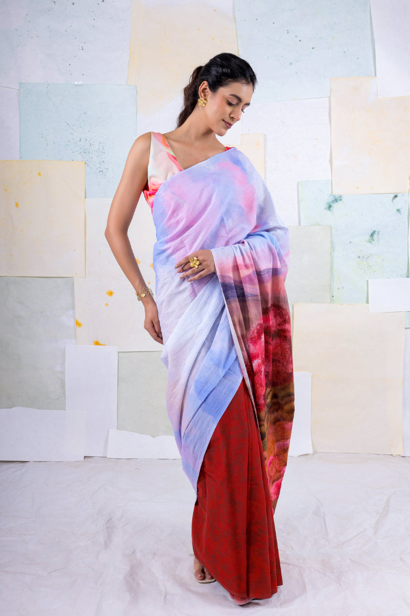 Red wild scape saree