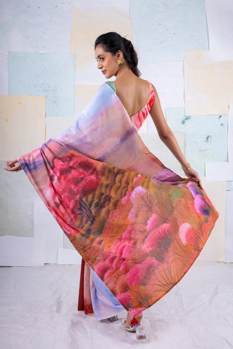 Red wild scape saree