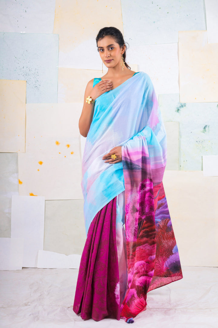 Fuscia scapic saree