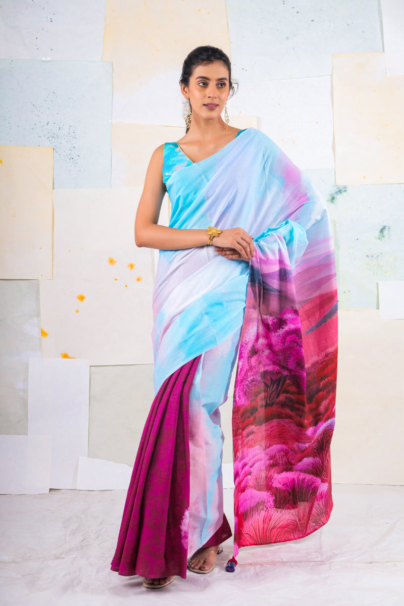 Fuscia scapic saree