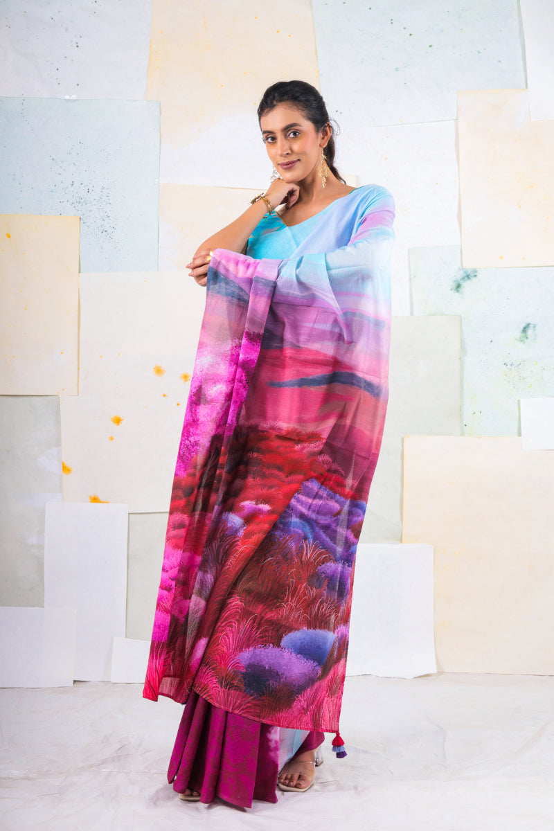 Fuscia scapic saree