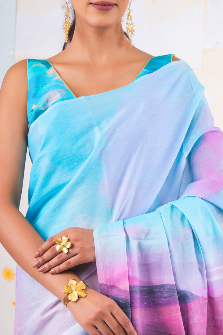 Fuscia scapic saree