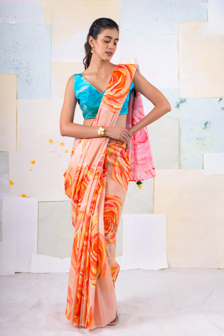 Peach fuzz bella rose saree