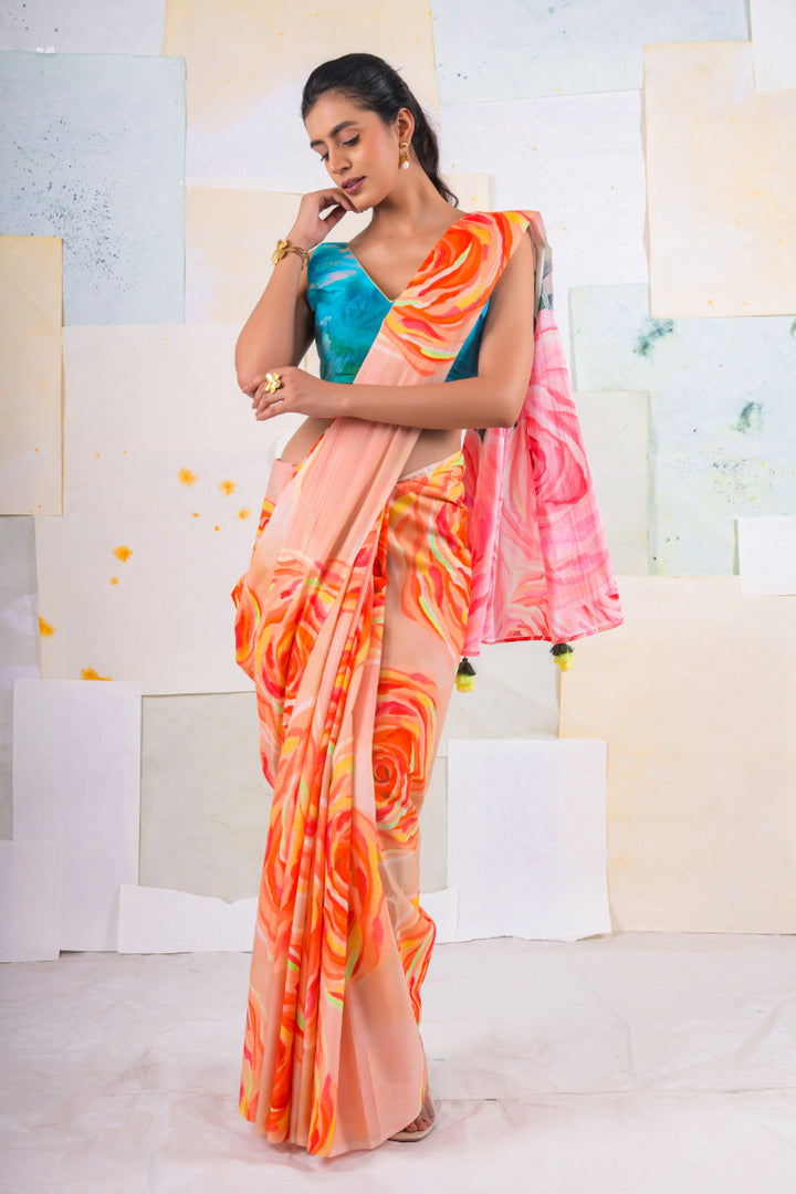 Peach fuzz bella rose saree