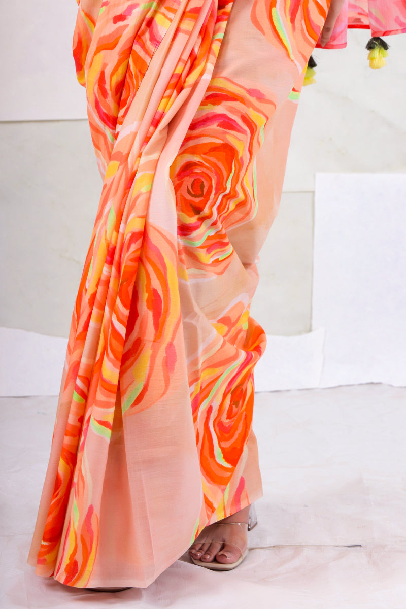 Peach fuzz bella rose saree