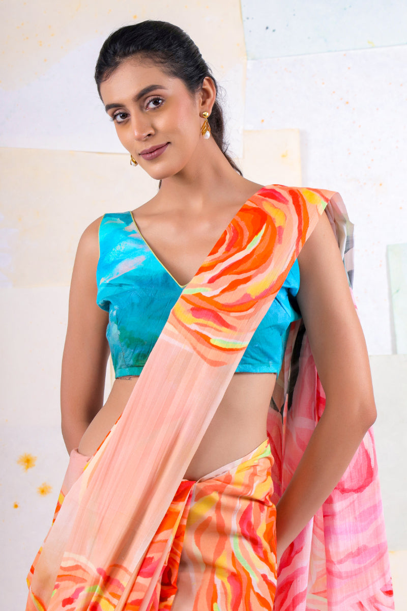 Peach fuzz bella rose saree