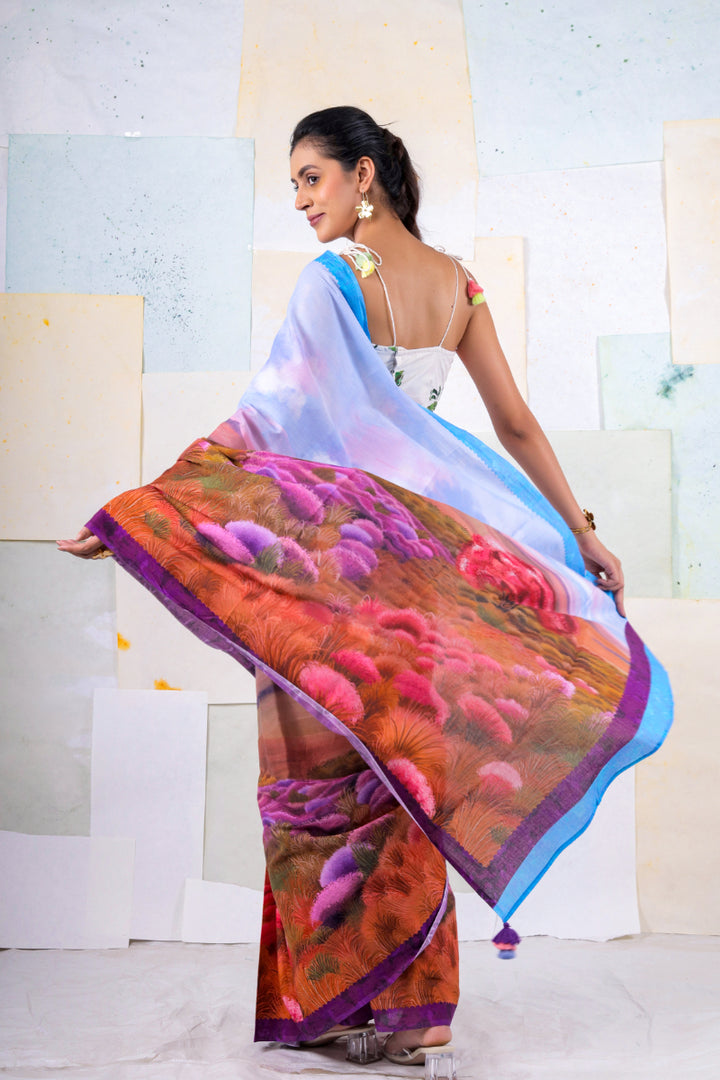 BlueWild wood scape saree