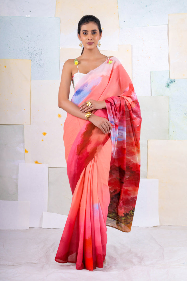 Salmon cloudscape saree