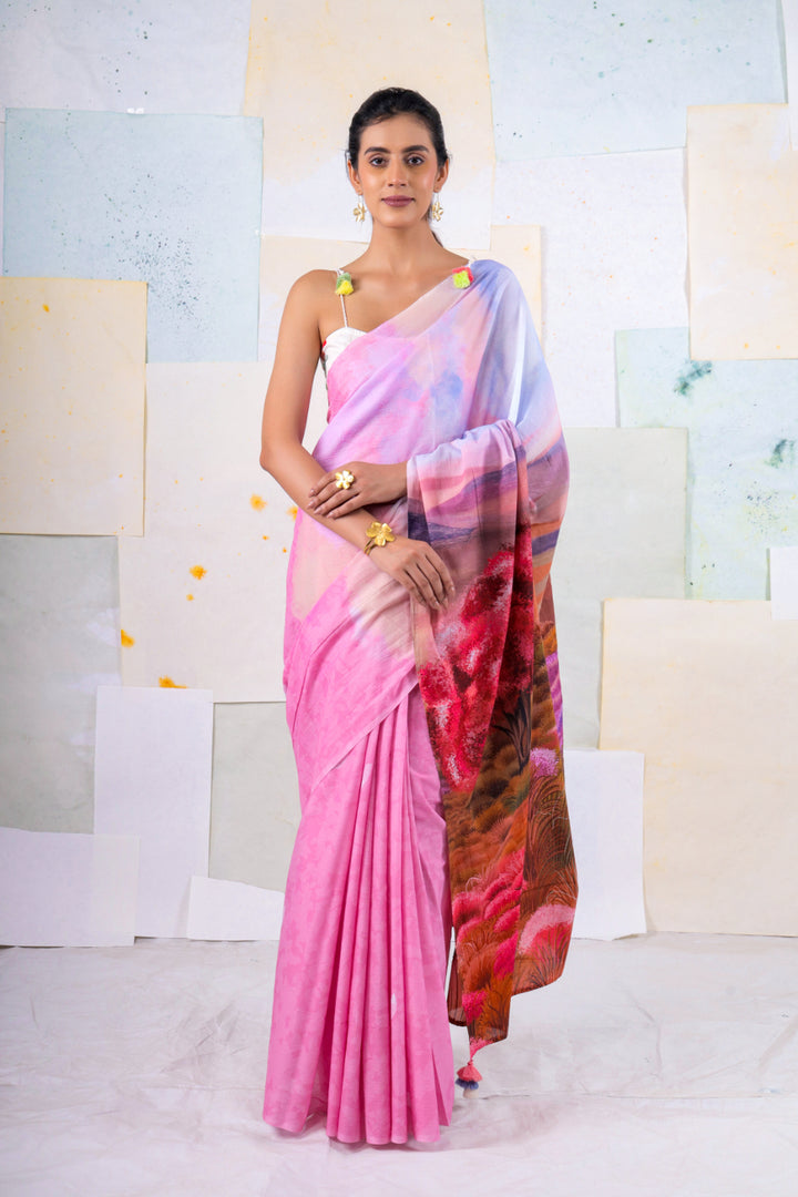 Rouge wood scape saree