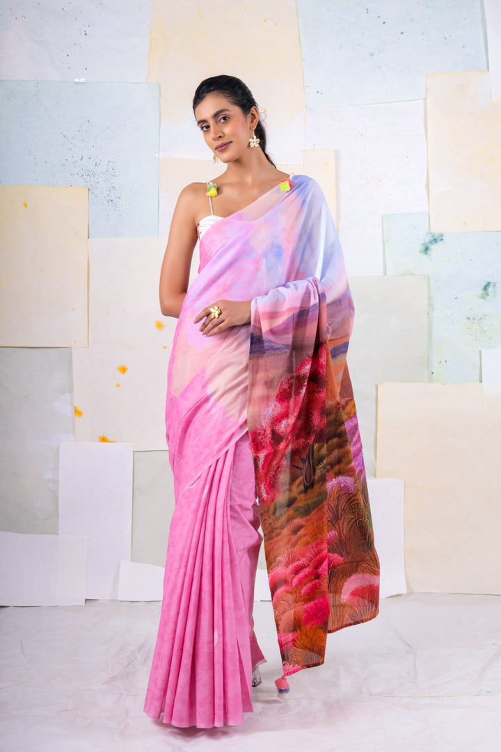 Rouge wood scape saree