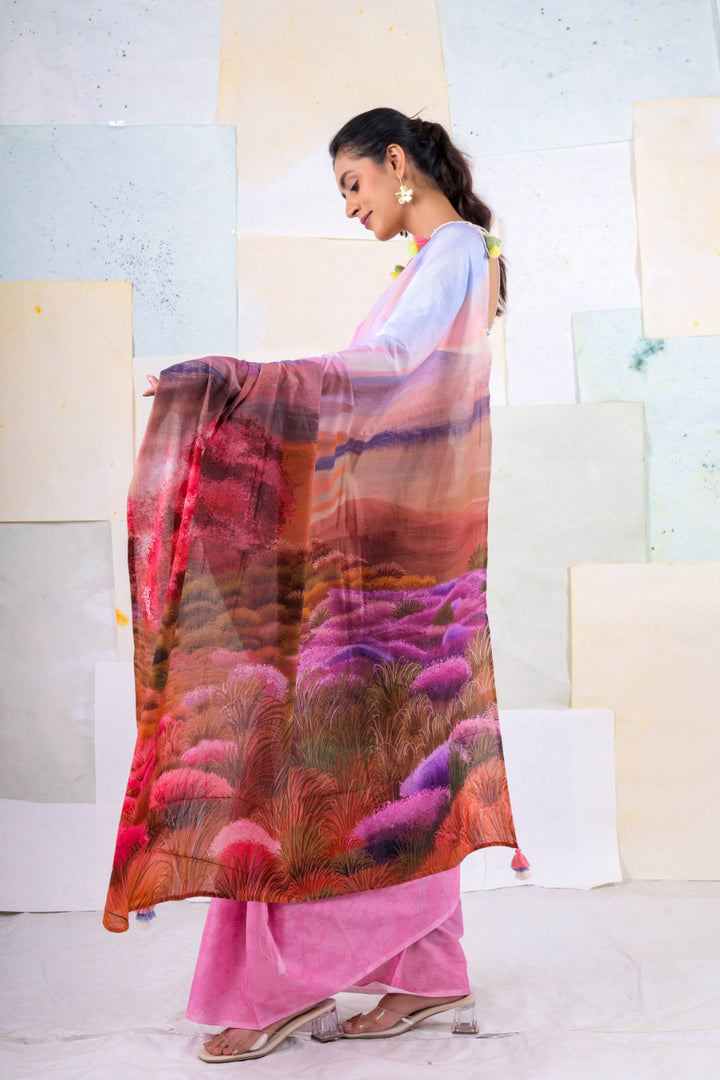 Rouge wood scape saree