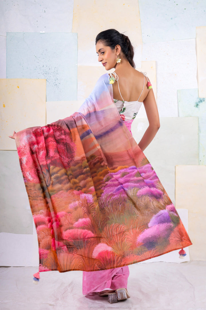 Rouge wood scape saree