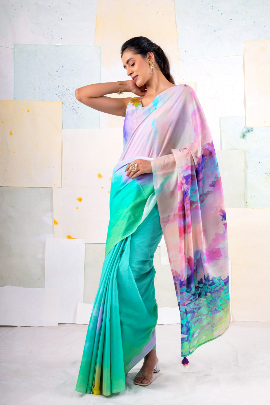 Aqua Gardenia saree