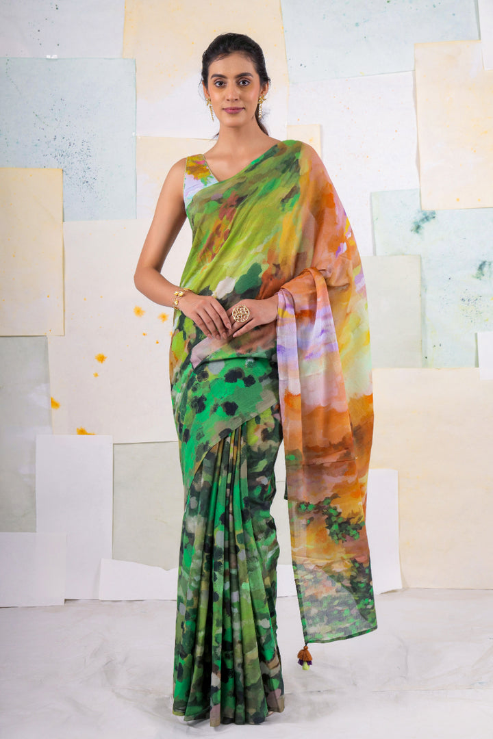 Lush wood scape saree