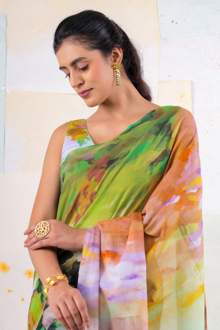 Lush wood scape saree