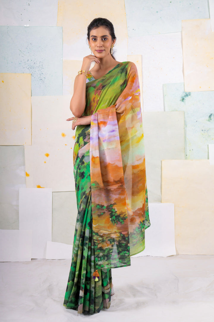 Lush wood scape saree