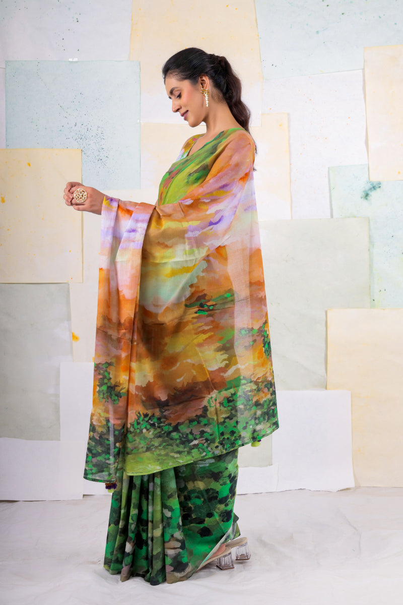 Lush wood scape saree