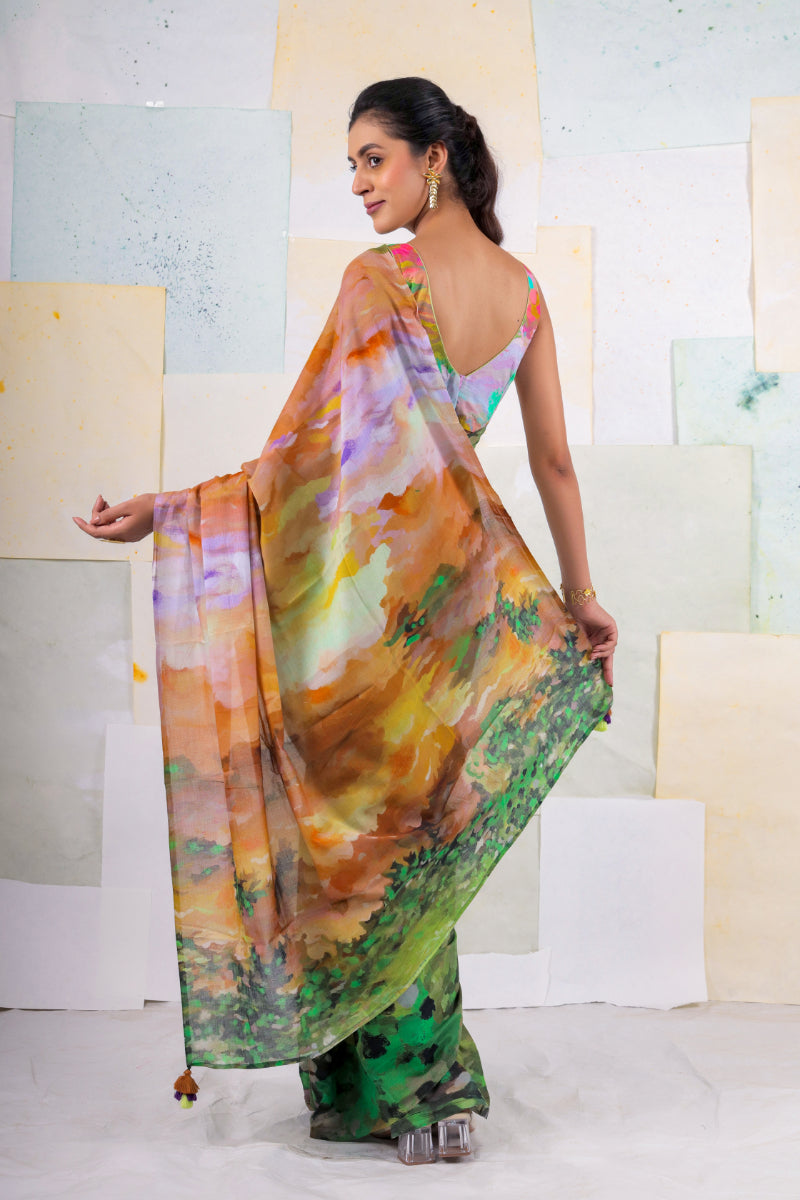 Lush wood scape saree