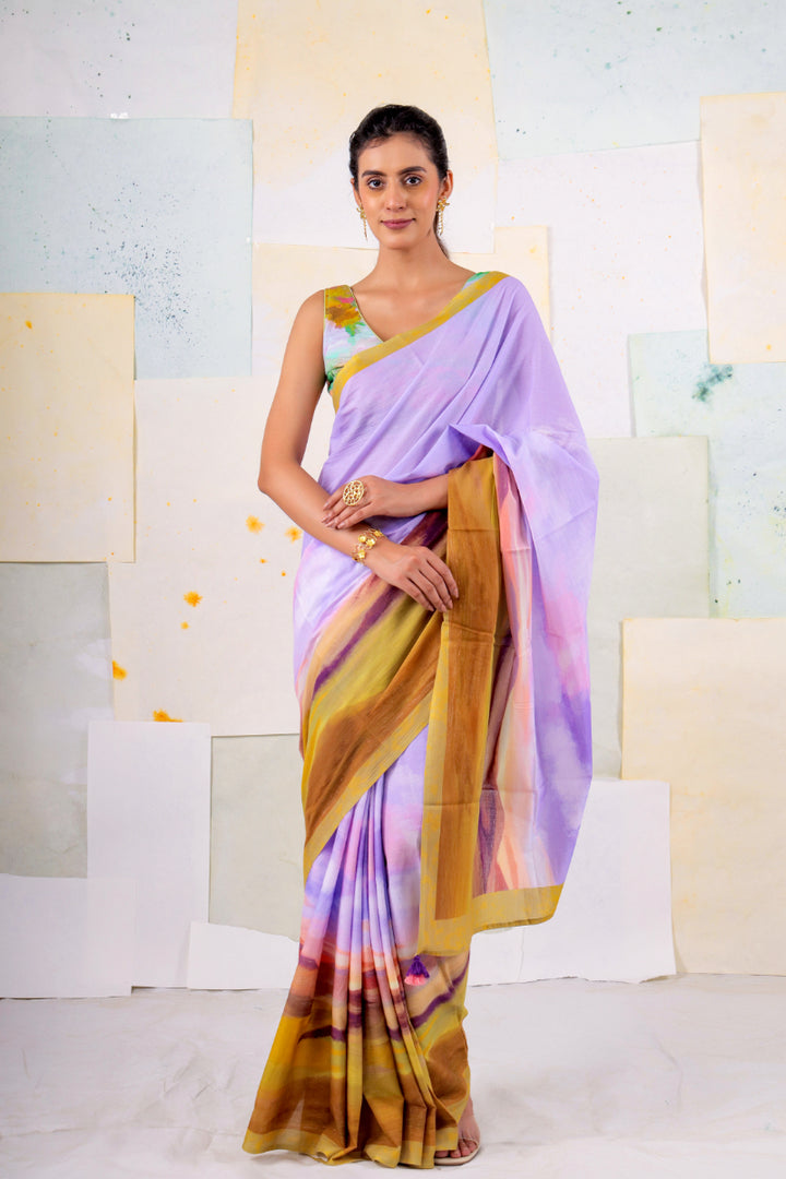 Lilac wood scape saree