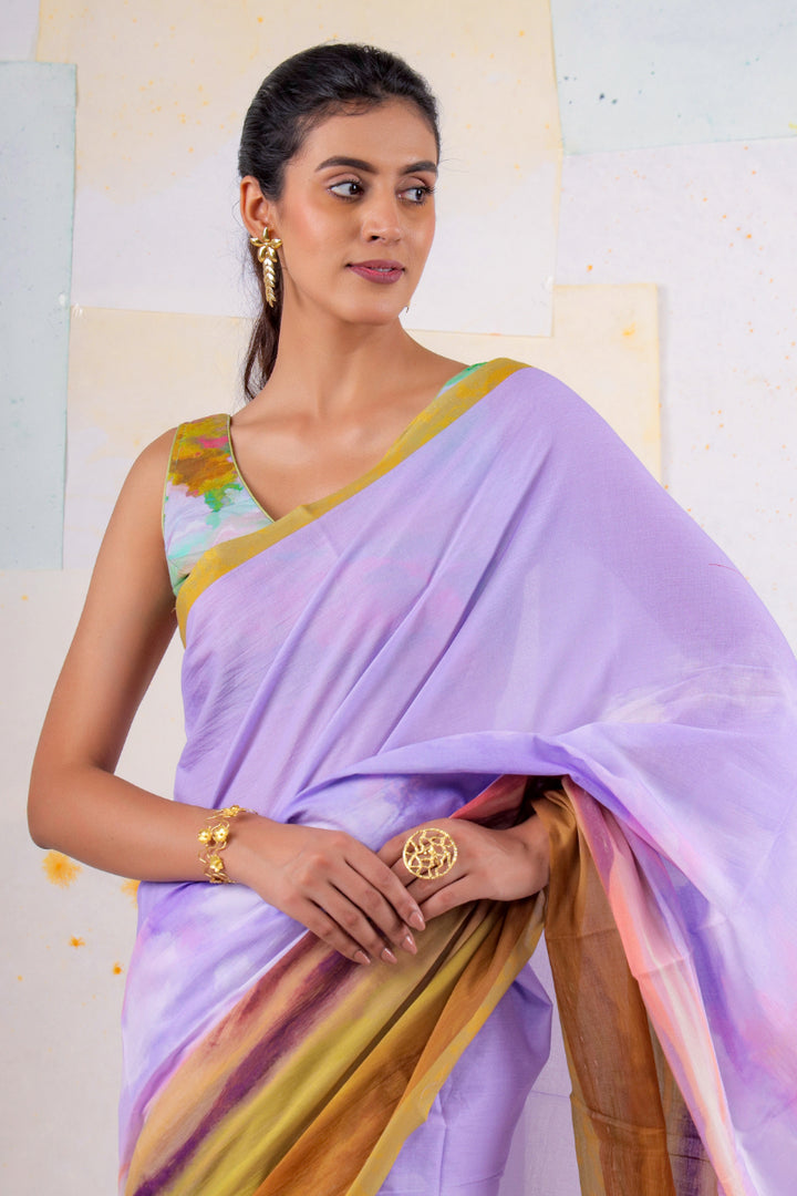 Lilac wood scape saree