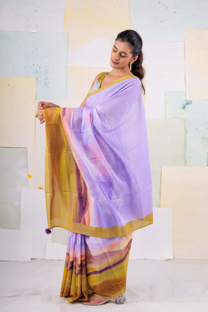 Lilac wood scape saree