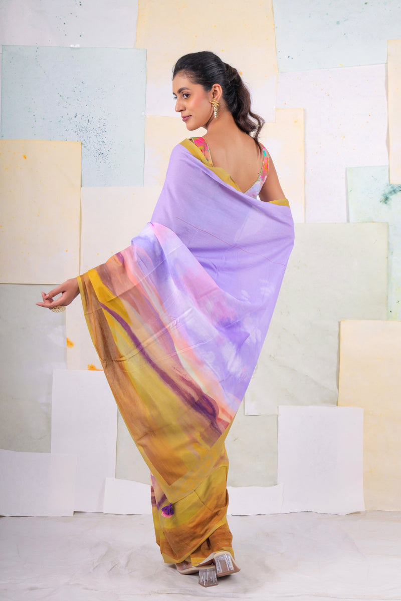 Lilac wood scape saree