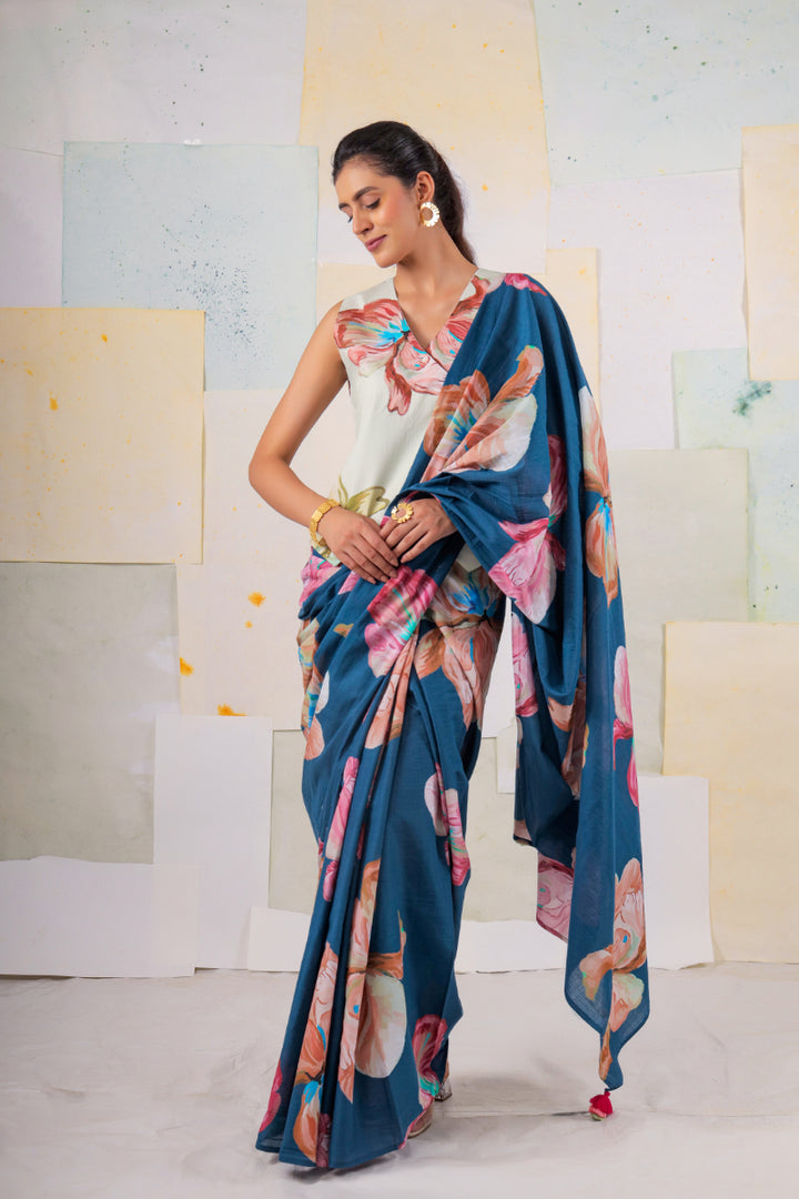 Blue ram's rose saree