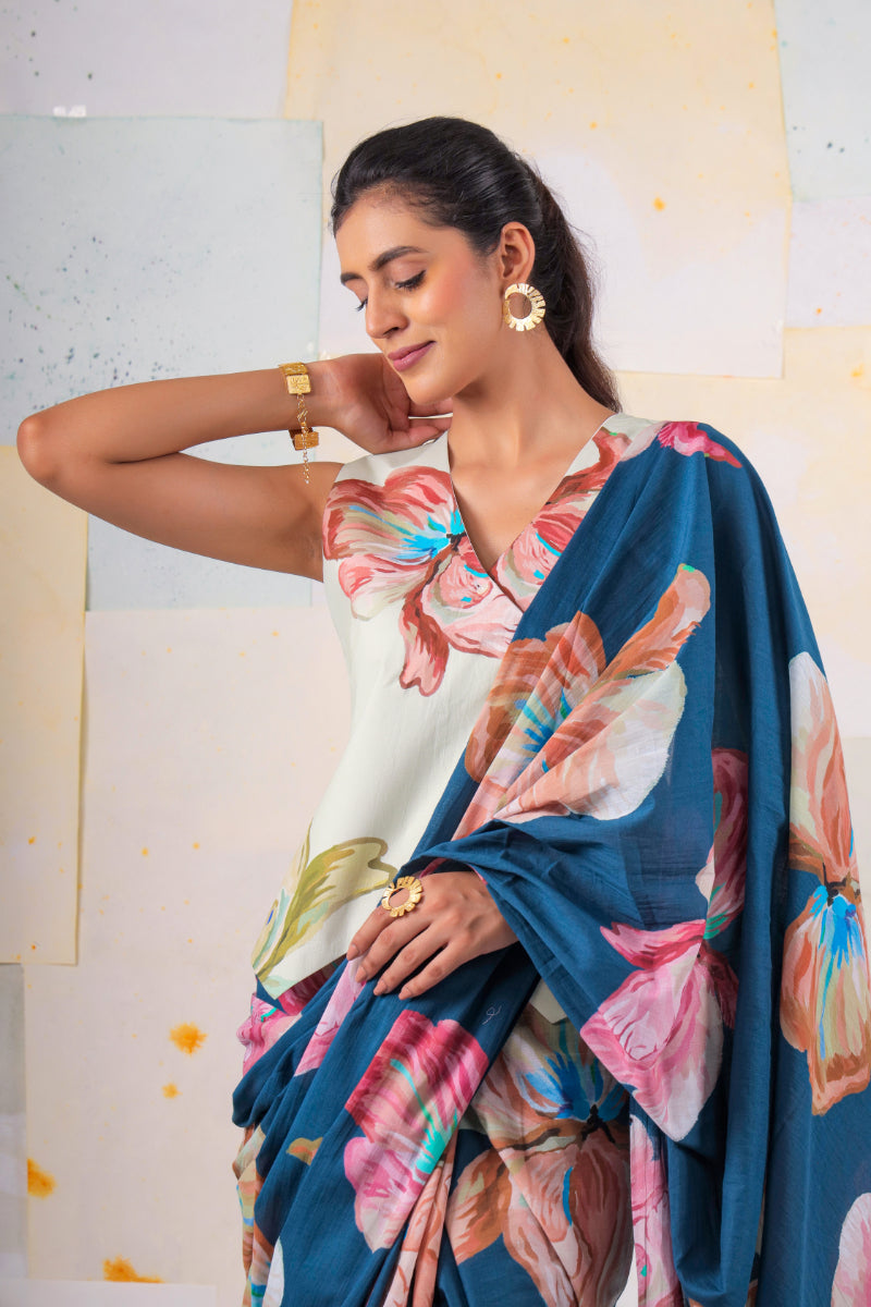 Blue ram's rose saree