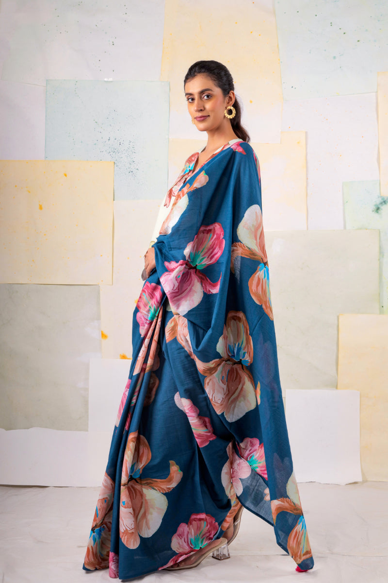 Blue ram's rose saree