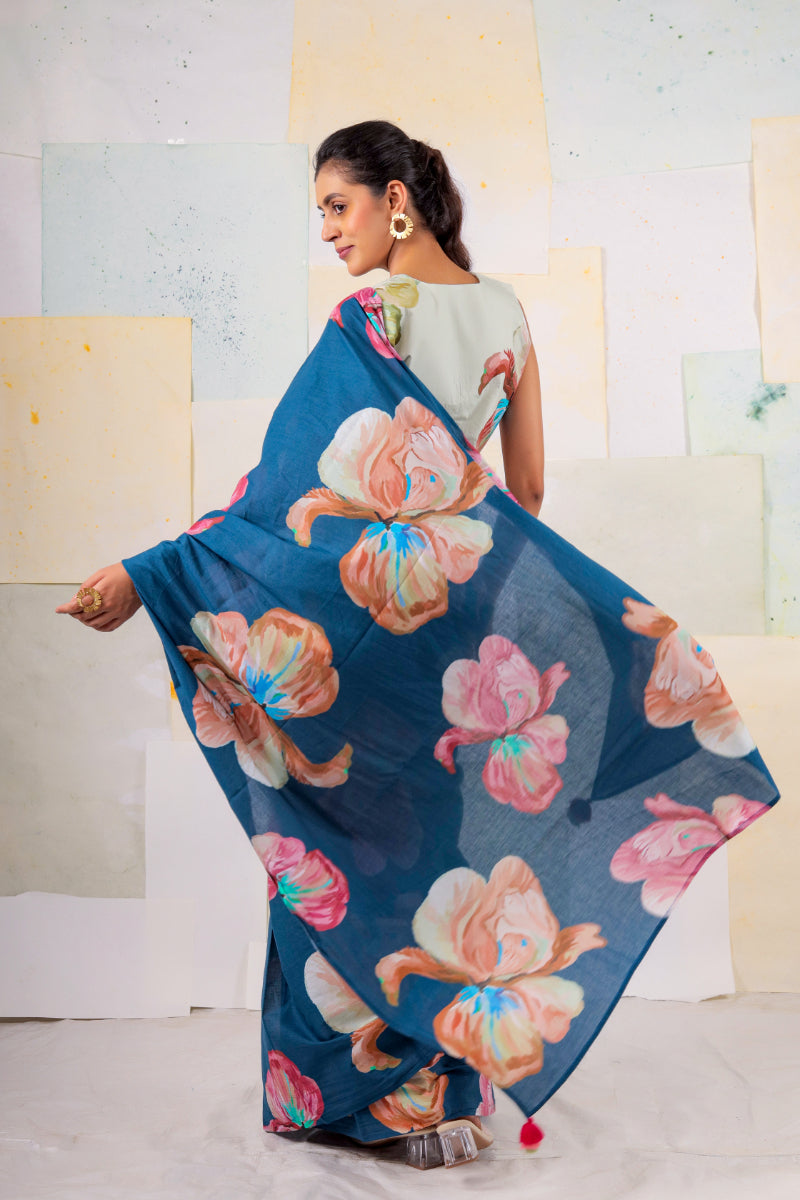 Blue ram's rose saree