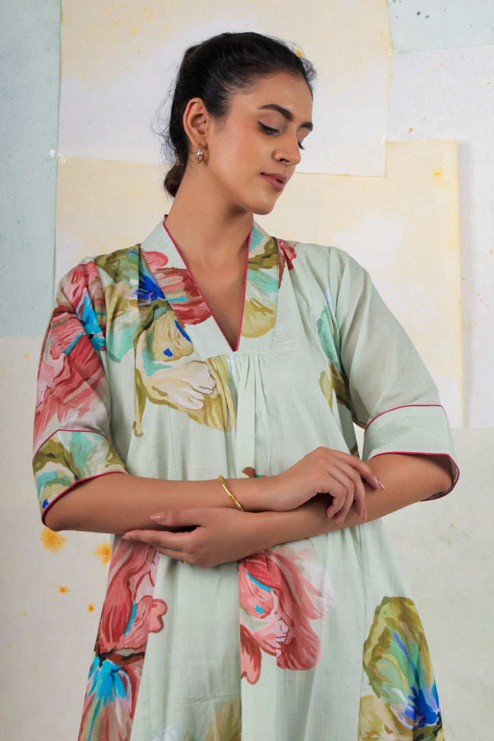 Mint Ram's Rose  Kurta Set