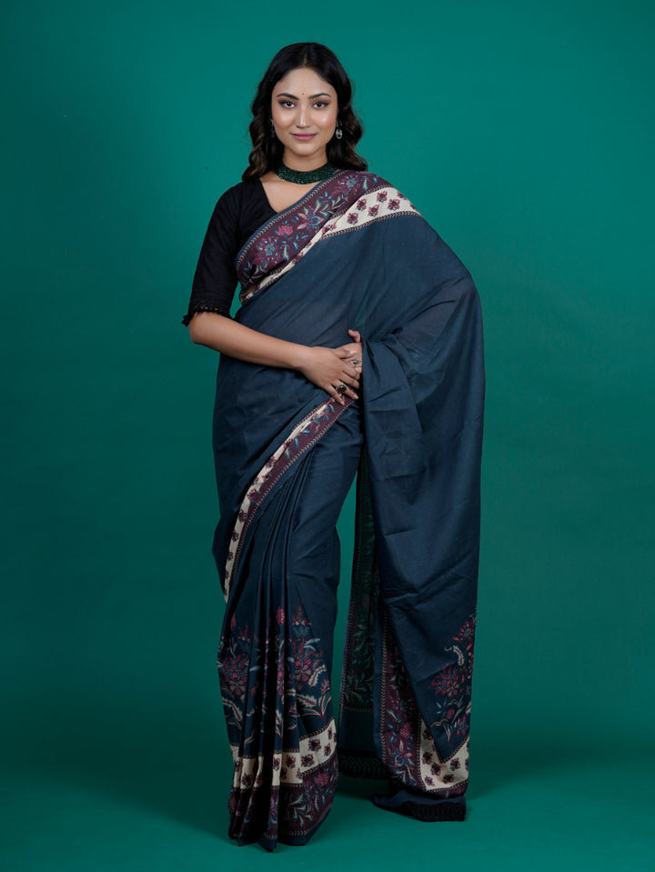 Buta Buti Chintz Floral Printed Cotton Tasseled Saree