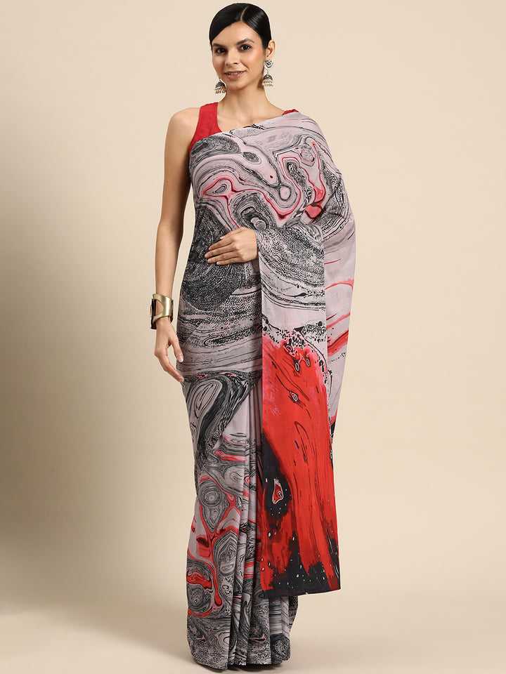 Buta Buti Multi Colour Abstract Printed Pure cotton Saree With Unstitched Blouse