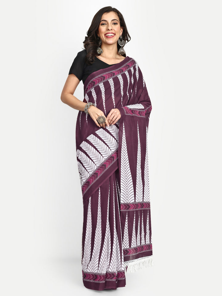 Buta Buti Chevron Printed Pure Cotton Tasseled Saree